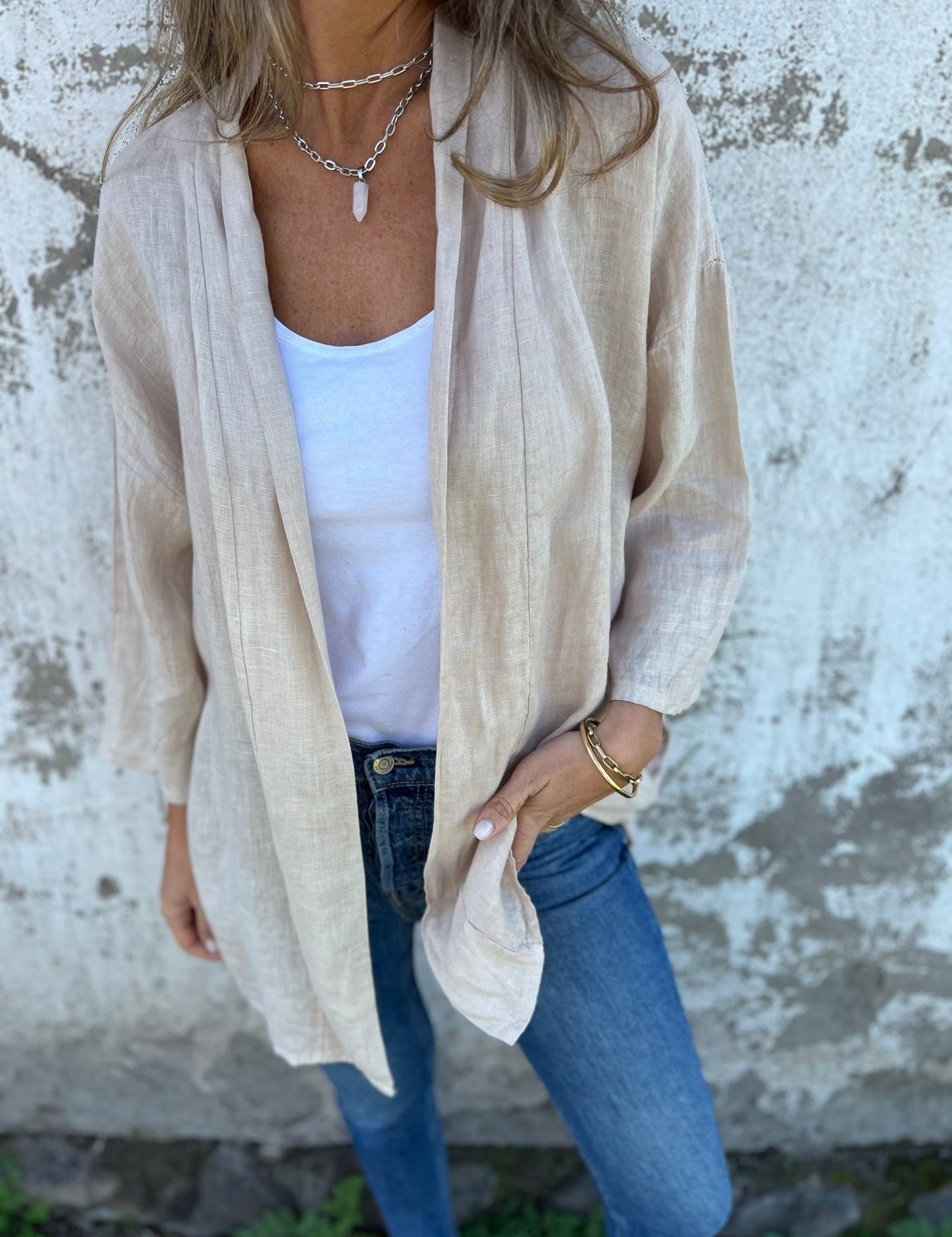 Sweter z lnu z falbankami