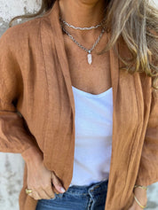 Sweter z lnu z falbankami