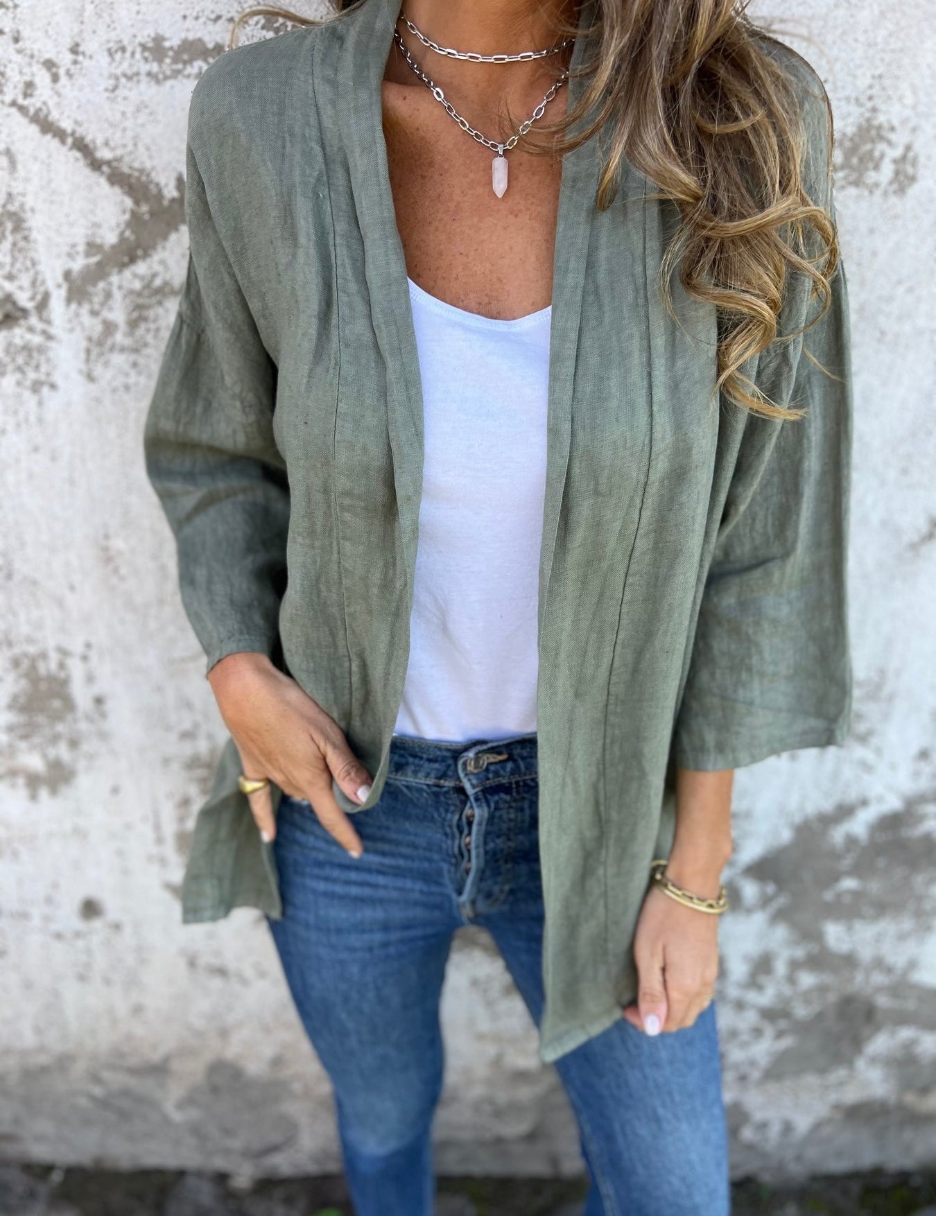 Sweter z lnu z falbankami