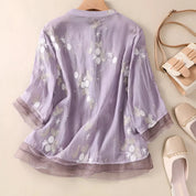 Arisa – Embroidered Sheer Button Blouse