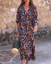 Nathalie | Retro drukowane sukienka z dekoltem w serek