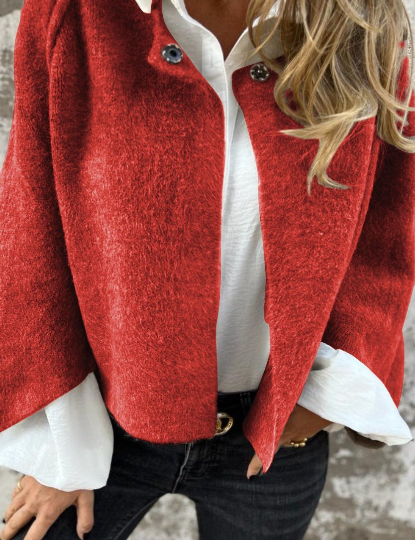 BEA | Wełniany płaszcz damski z okrągłym dekoltem i długimi rękawami