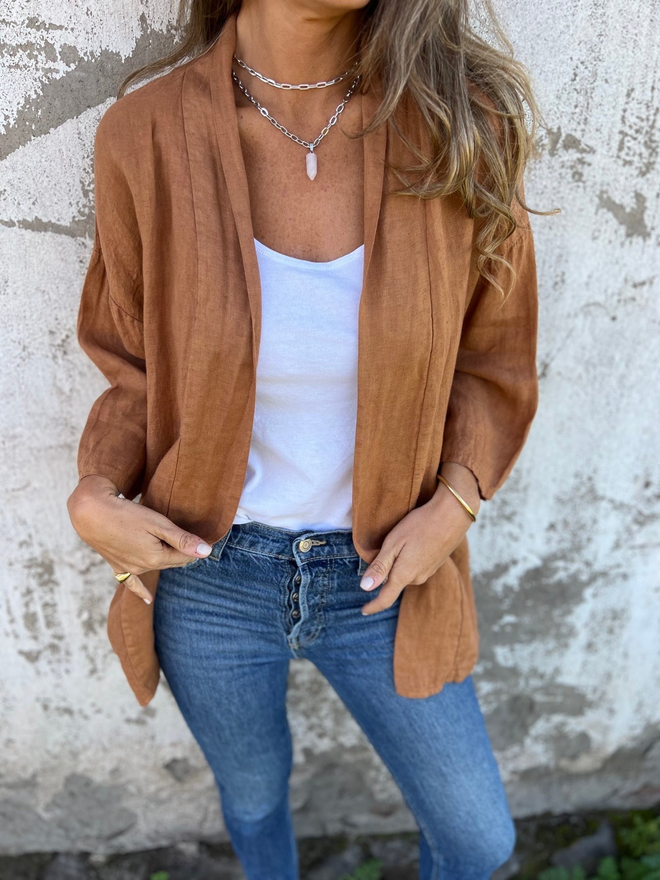 Sweter z lnu z falbankami