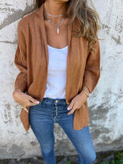 Sweter z lnu z falbankami