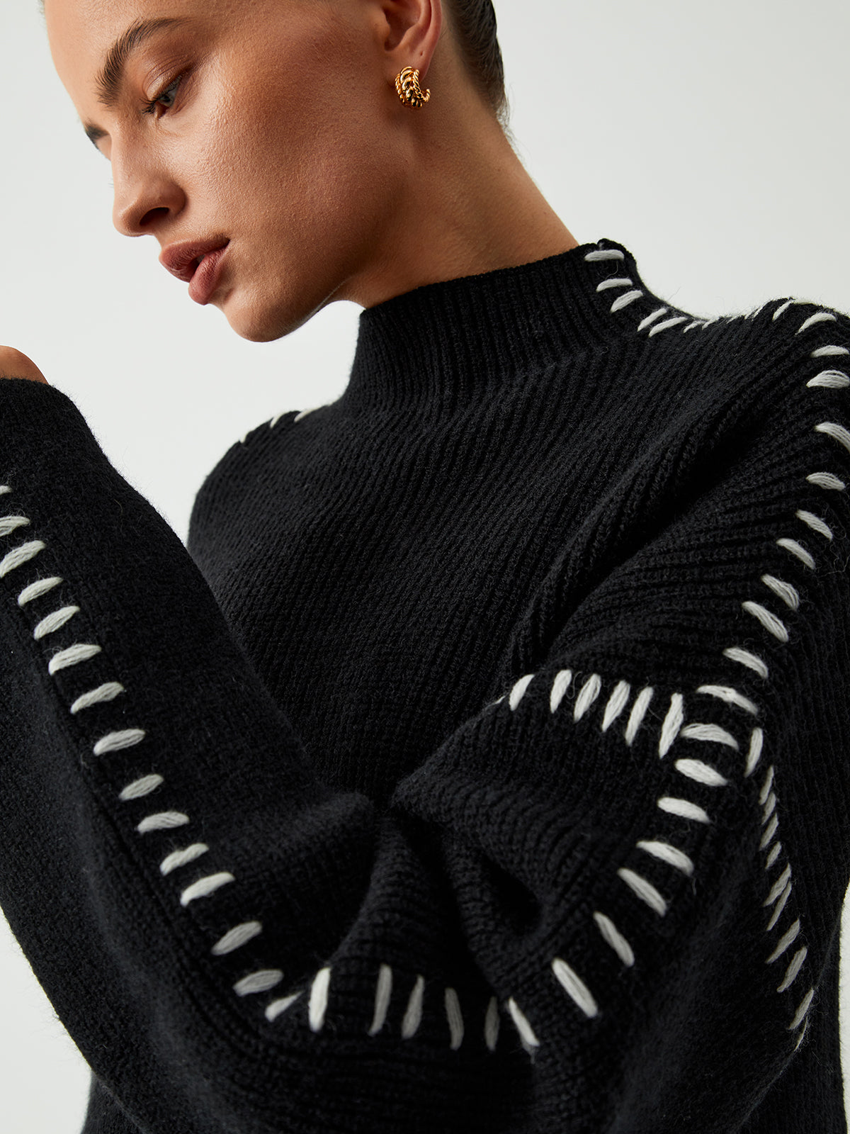 Alma | Oversize-Dolcevita-Pullover z detalami Piqué