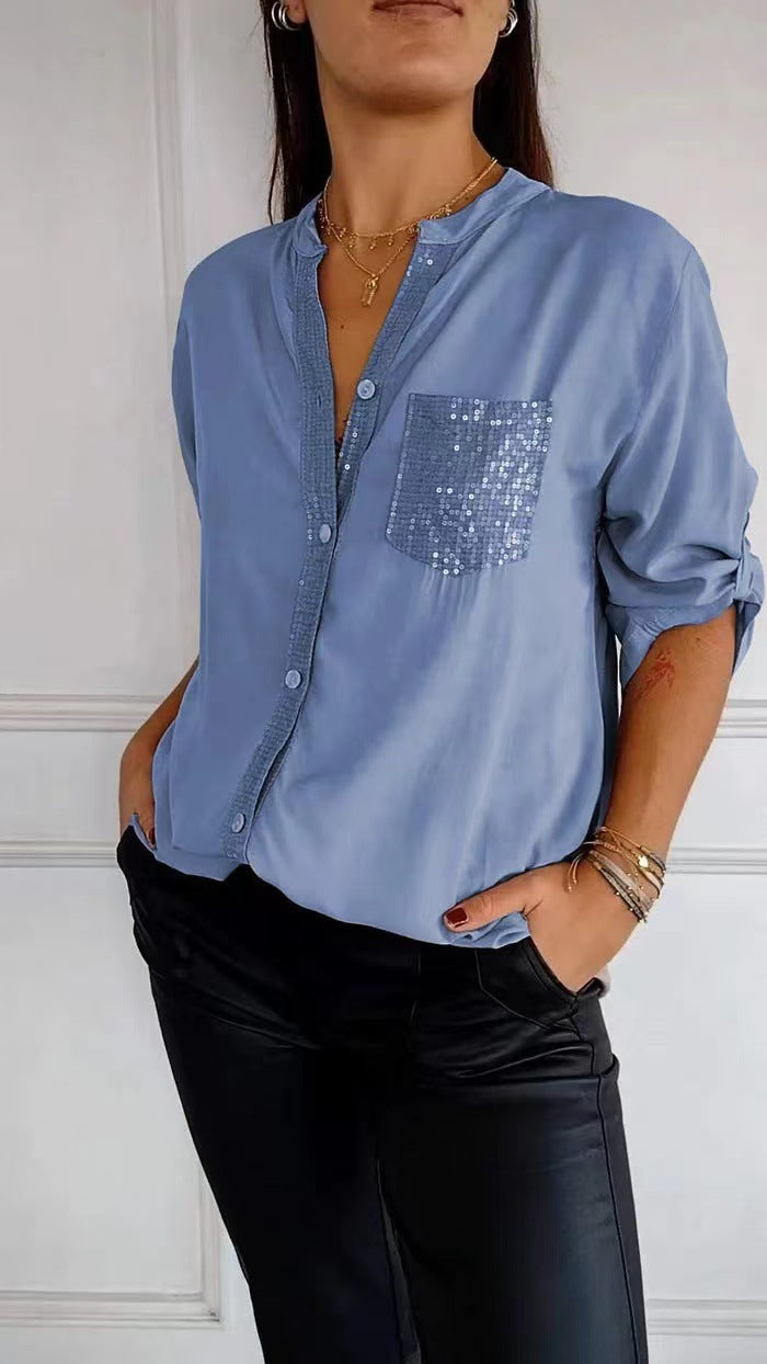 Althea – Sequined Pocket Blouse