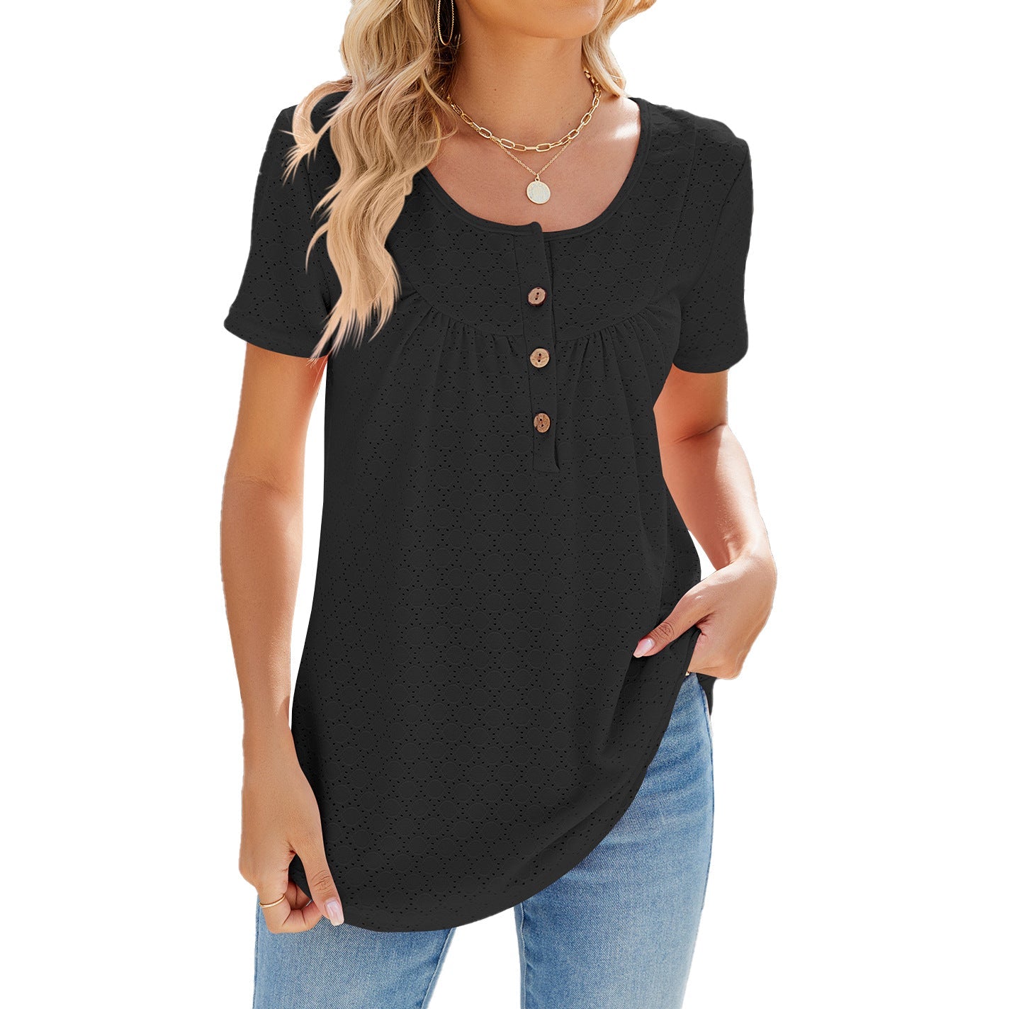 Temilade – Broderie Button Front Top