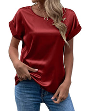 Addy – Satin Rolled Sleeve Blouse