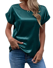 Addy – Satin Rolled Sleeve Blouse