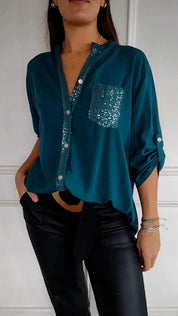 Althea – Sequined Pocket Blouse