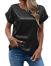 Addy – Satin Rolled Sleeve Blouse