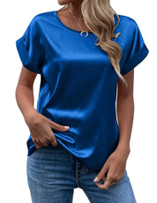 Addy – Satin Rolled Sleeve Blouse