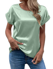 Addy – Satin Rolled Sleeve Blouse