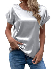 Addy – Satin Rolled Sleeve Blouse