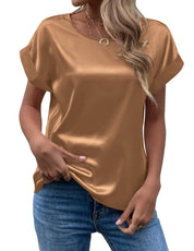 Addy – Satin Rolled Sleeve Blouse