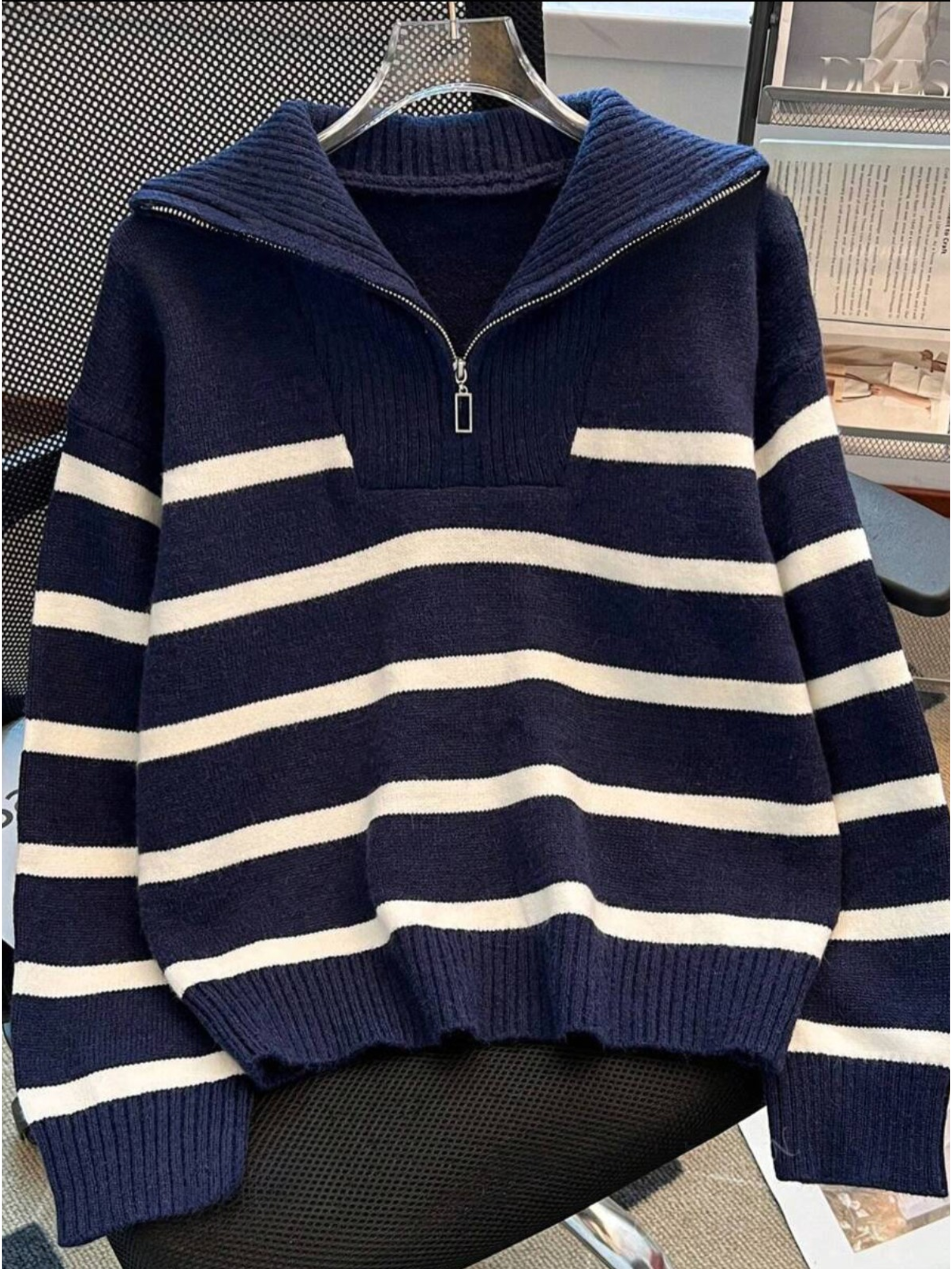 Astrid – Ladies' half-zip striped jumper