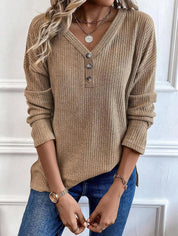 Amelia - Ladies’ Buttoned V-Neck Knit Top