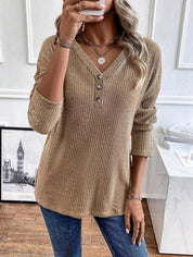 Amelia - Ladies’ Buttoned V-Neck Knit Top
