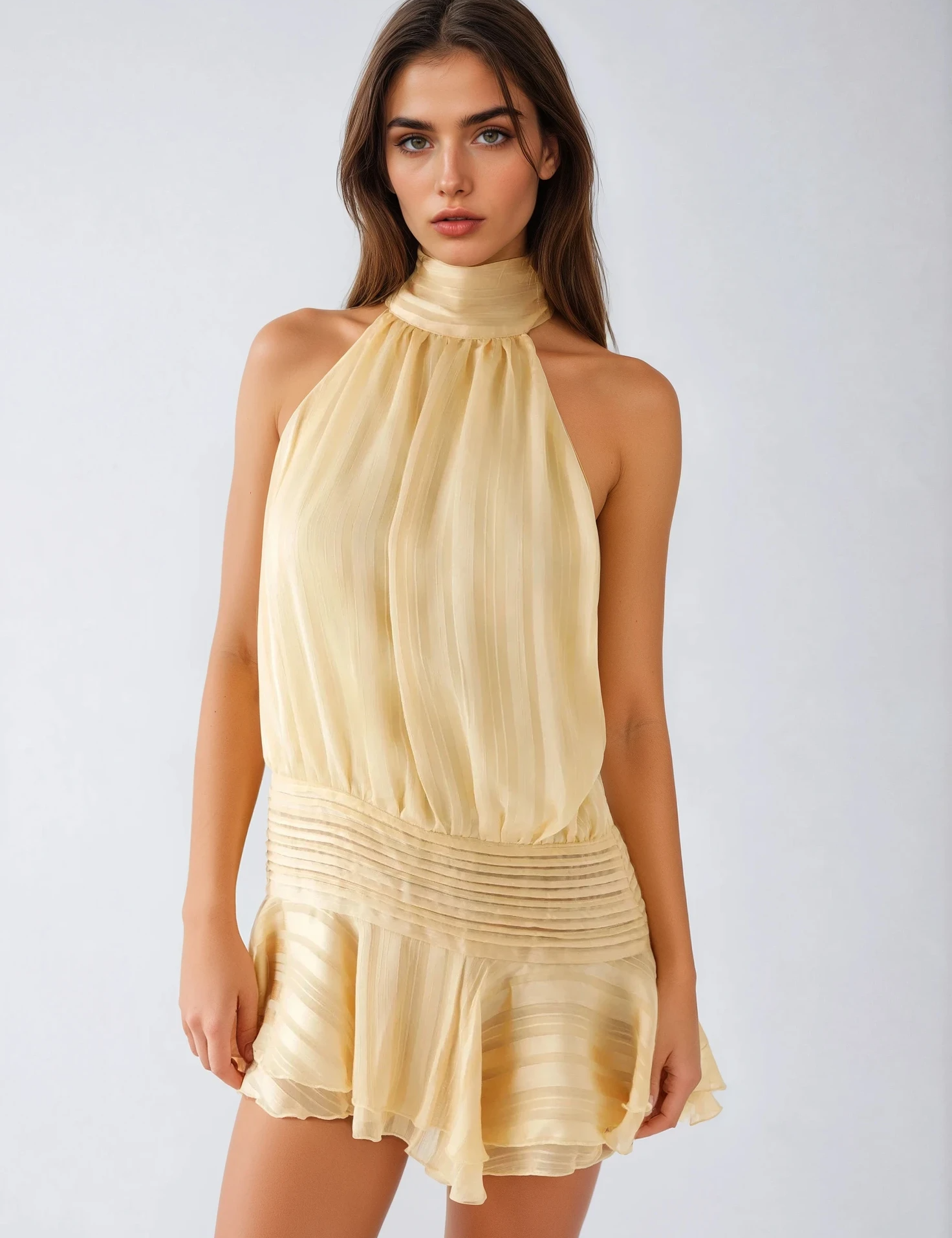 SERENELLA | Sukienka Mini z Koralikami i Chiffonem