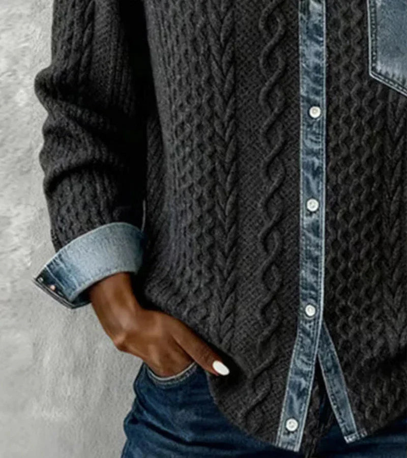 Amelia | Dzianinowy Top z Denimowymi Akcentami