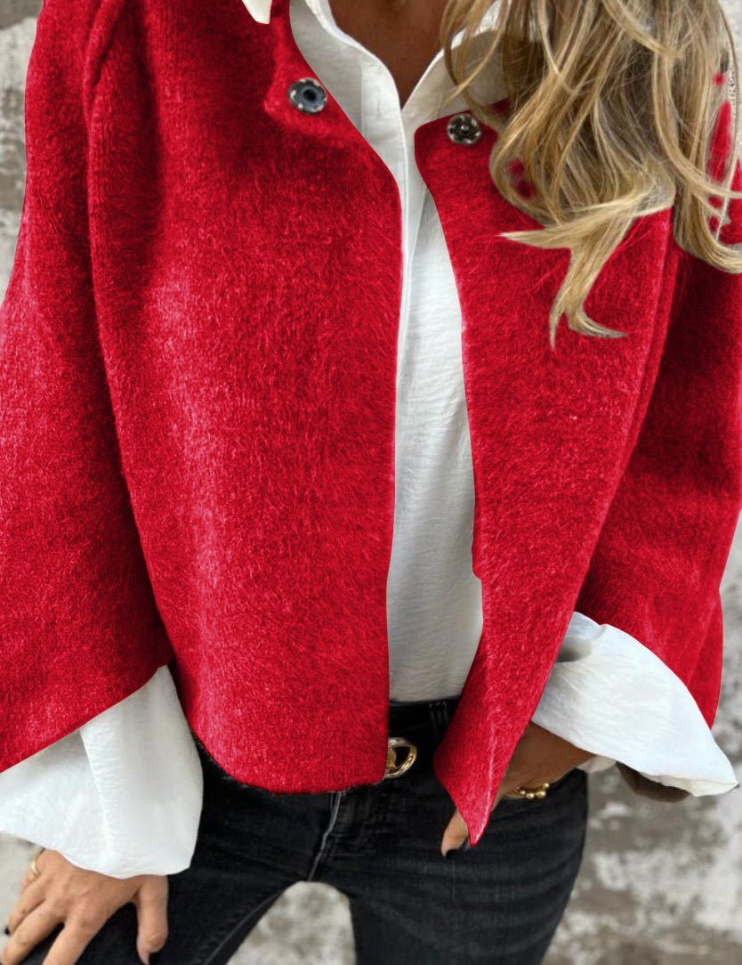 BEA | Wełniany płaszcz damski z okrągłym dekoltem i długimi rękawami