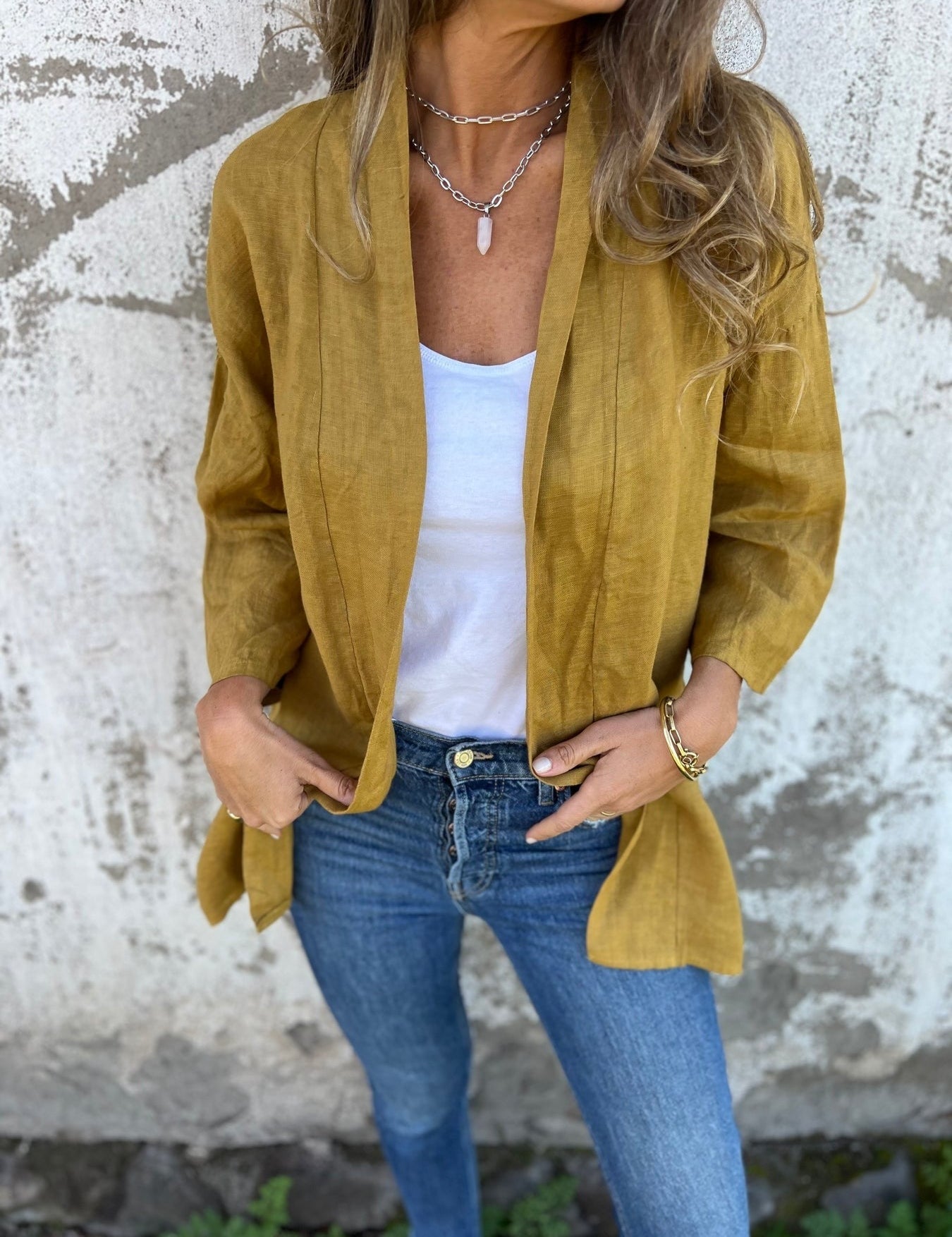 Sweter z lnu z falbankami