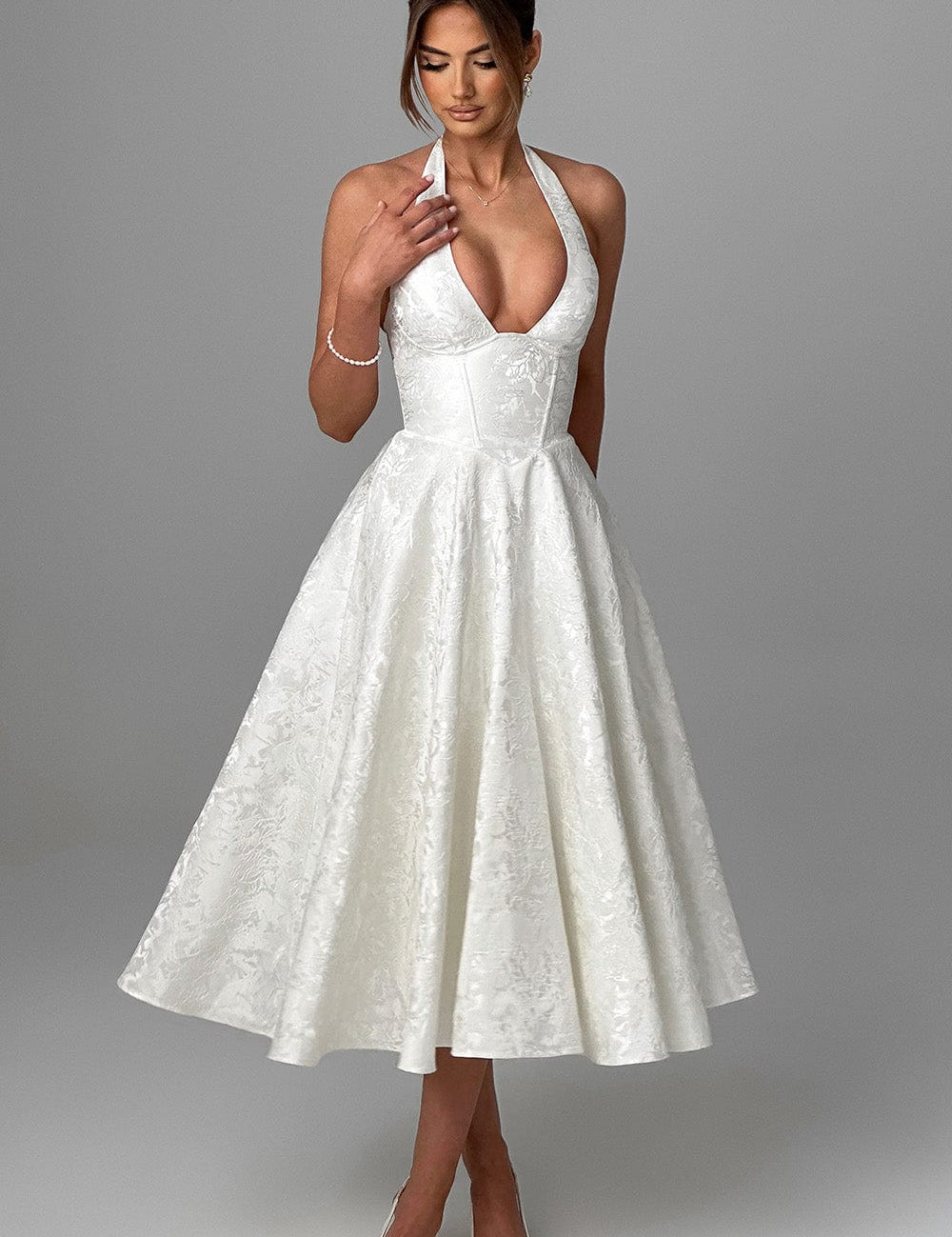 Edyta | Midi sukienka z dekoltem na szyi