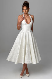 Edyta | Midi sukienka z dekoltem na szyi