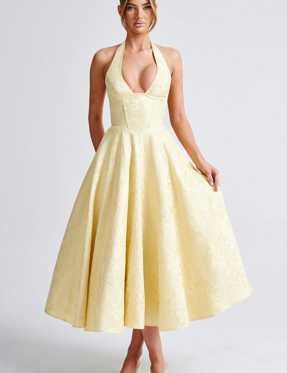 Edyta | Midi sukienka z dekoltem na szyi