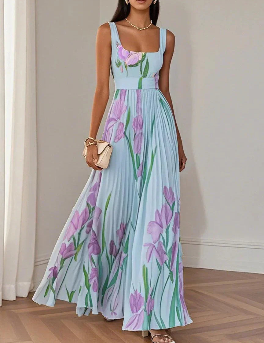 Nina - Stylowa długa plisowana sukienka w kwiaty