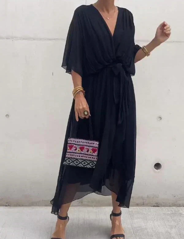 Elena | Szyfonowa sukienka z dekoltem w szpic