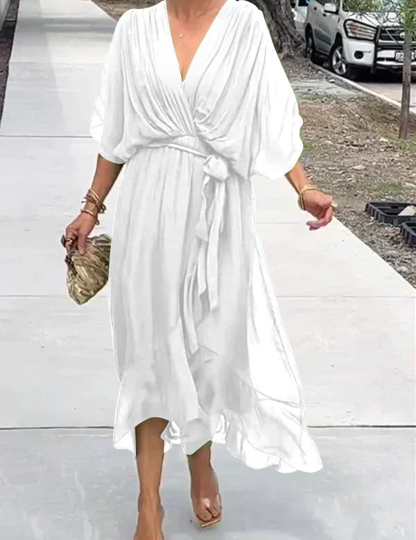 Elena | Szyfonowa sukienka z dekoltem w szpic