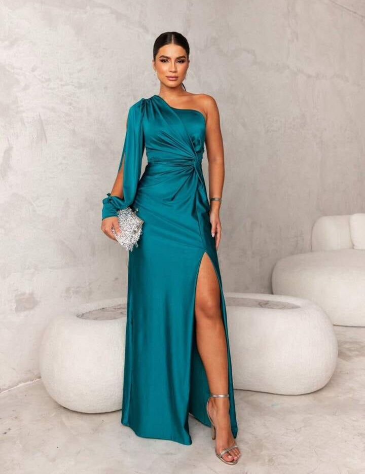 Victoria | Elegancka Sukienka Jedwabna z Rozporkiem